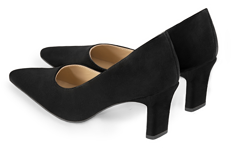 Matt black women's dress pumps,with a square neckline. Tapered toe. Medium comma heels. Rear view - Florence KOOIJMAN